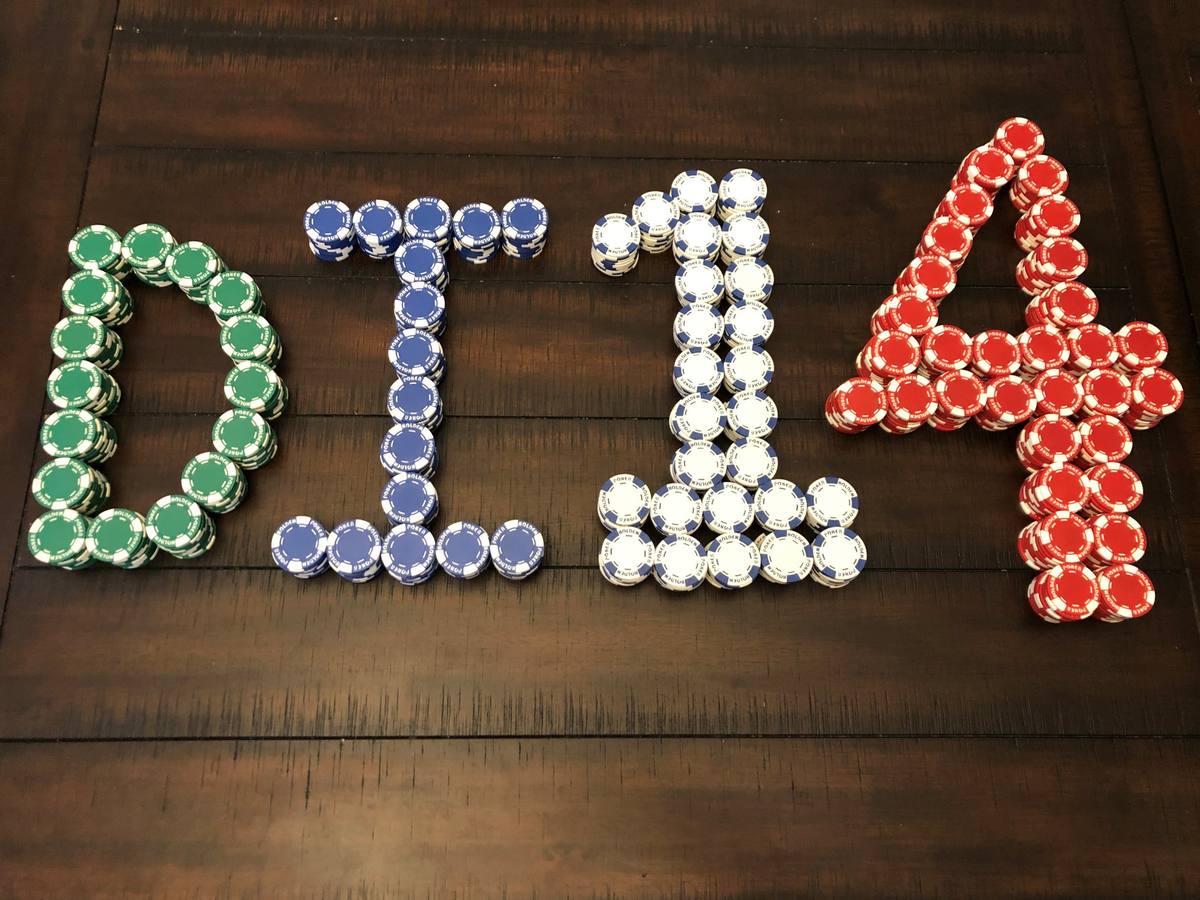 Poker chips arranged in a design
